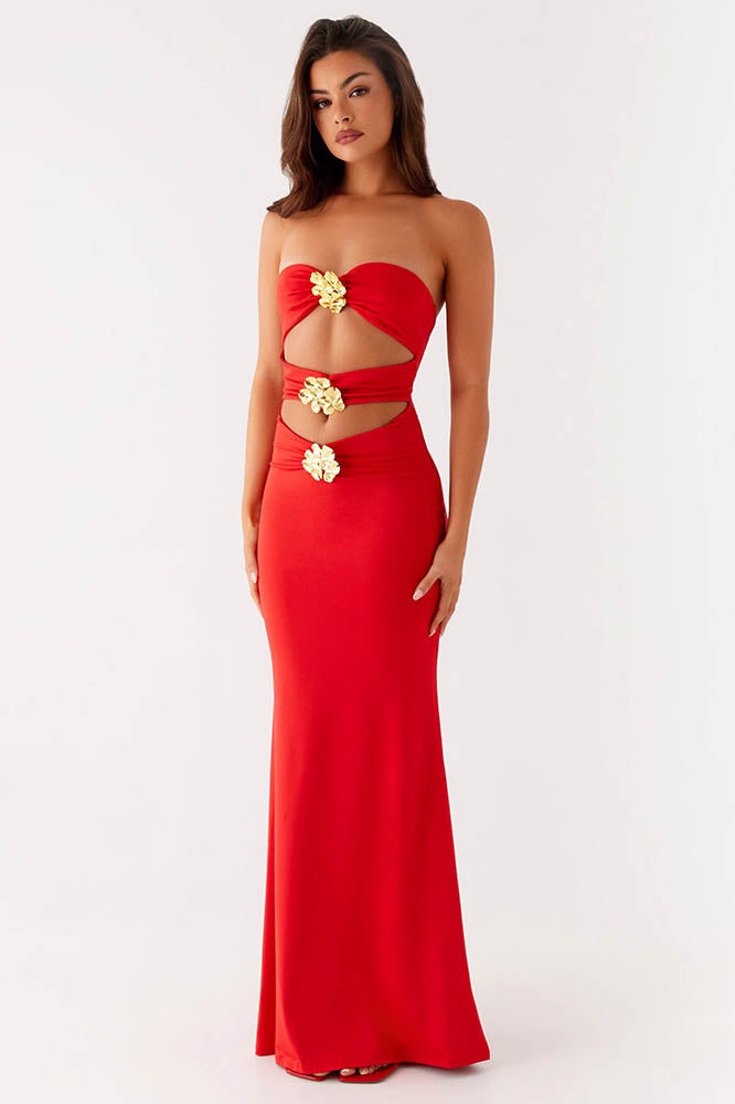 Cutout Design Mature Style Slim Maxi Dress