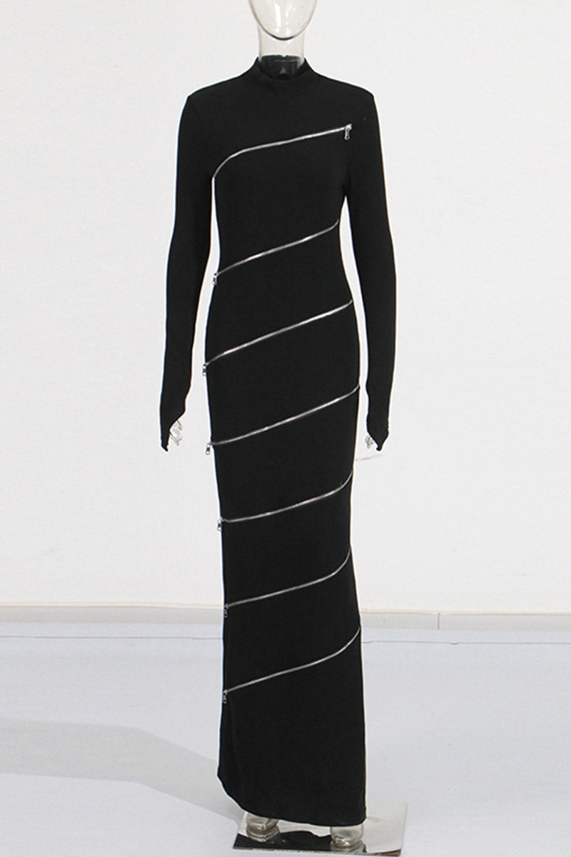 Slim-fit stand collar hip-hugging long dress