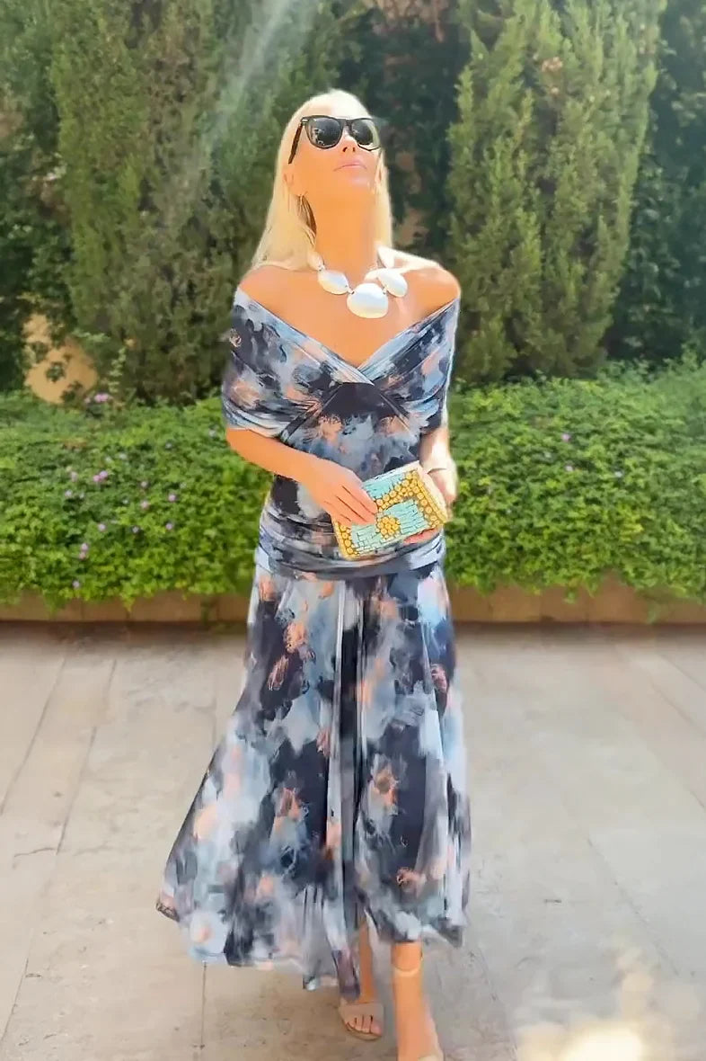 Watercolor Chiffon Maxi Dress