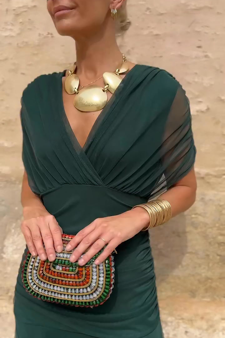 Bottle-Green Tulle Maxi Dress
