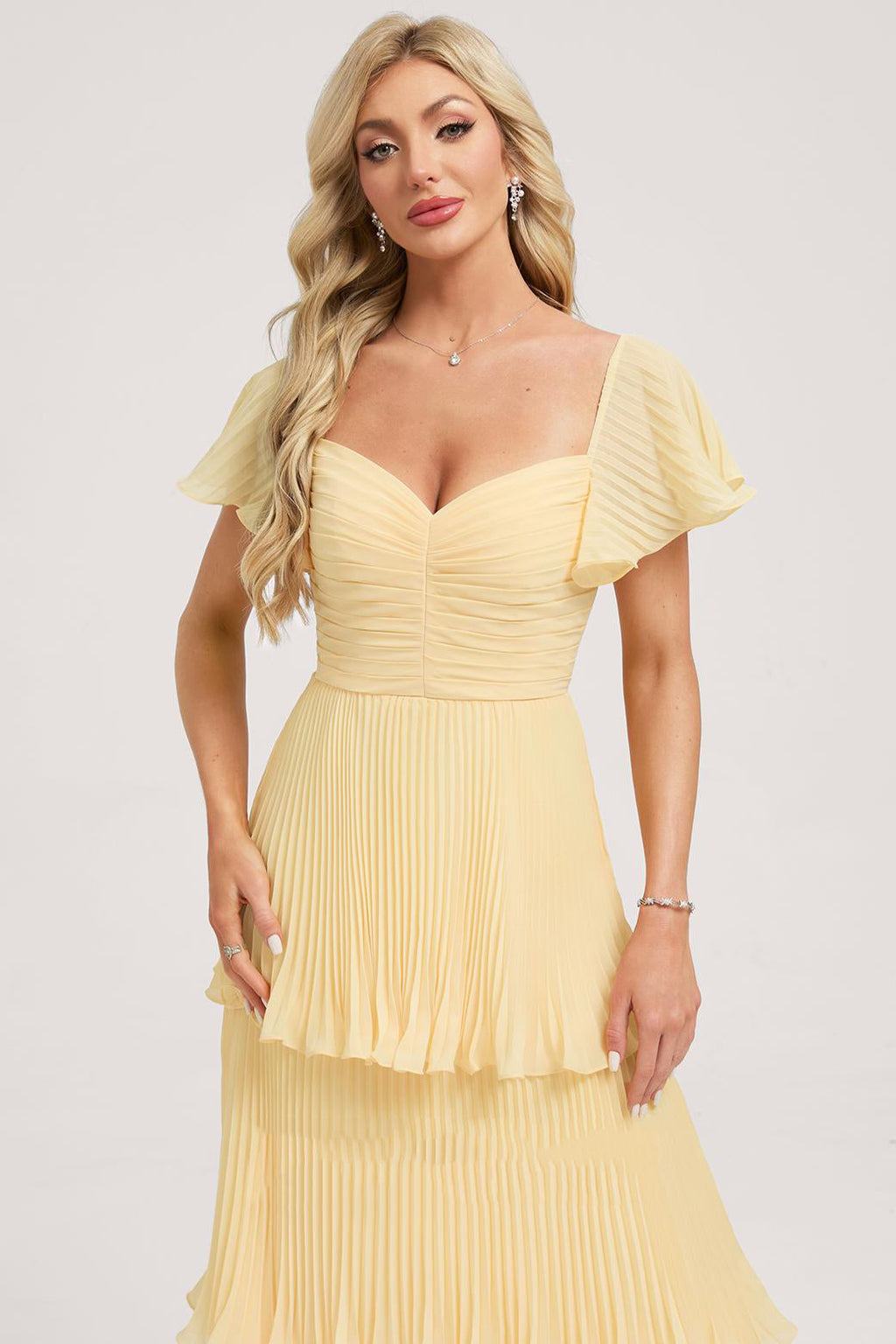 A-Line V-Neck With Floor-Length Chiffon Ruffles Maxi Dress