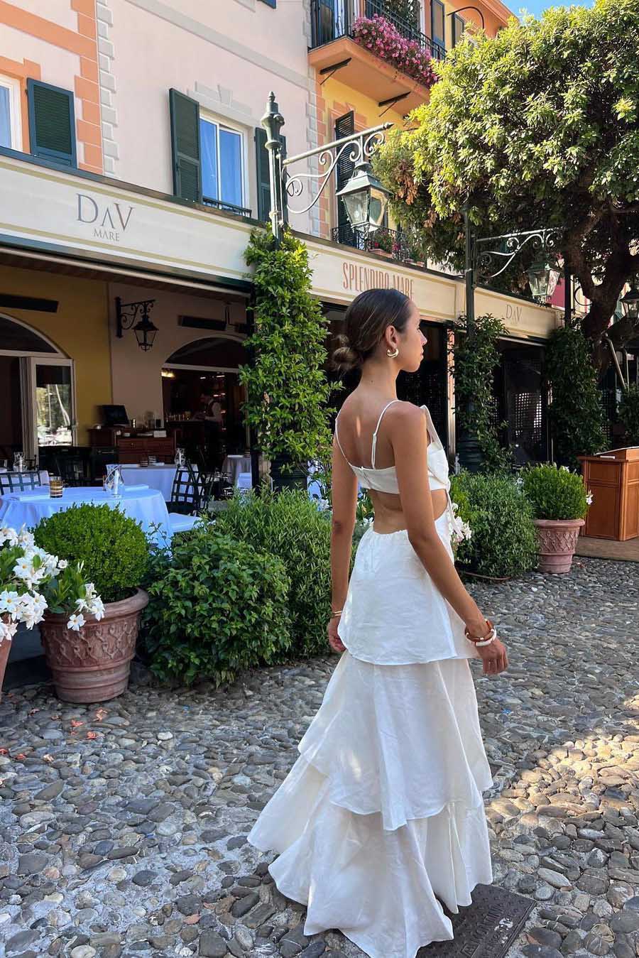 French Open Back 3D Flower Layered Dress