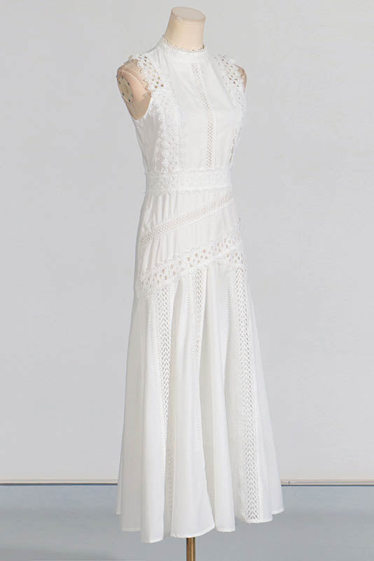 French Lace-Trimmed Sleeveless Maxi Dress