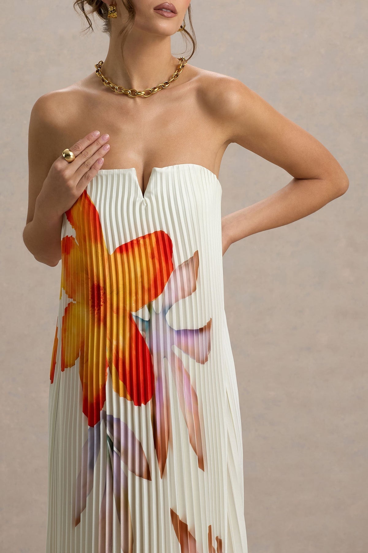 Orange Flower Sweetheart Maxi Dress