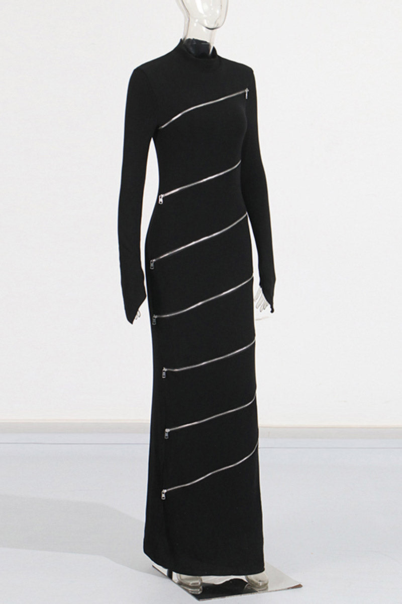 Slim-fit stand collar hip-hugging long dress