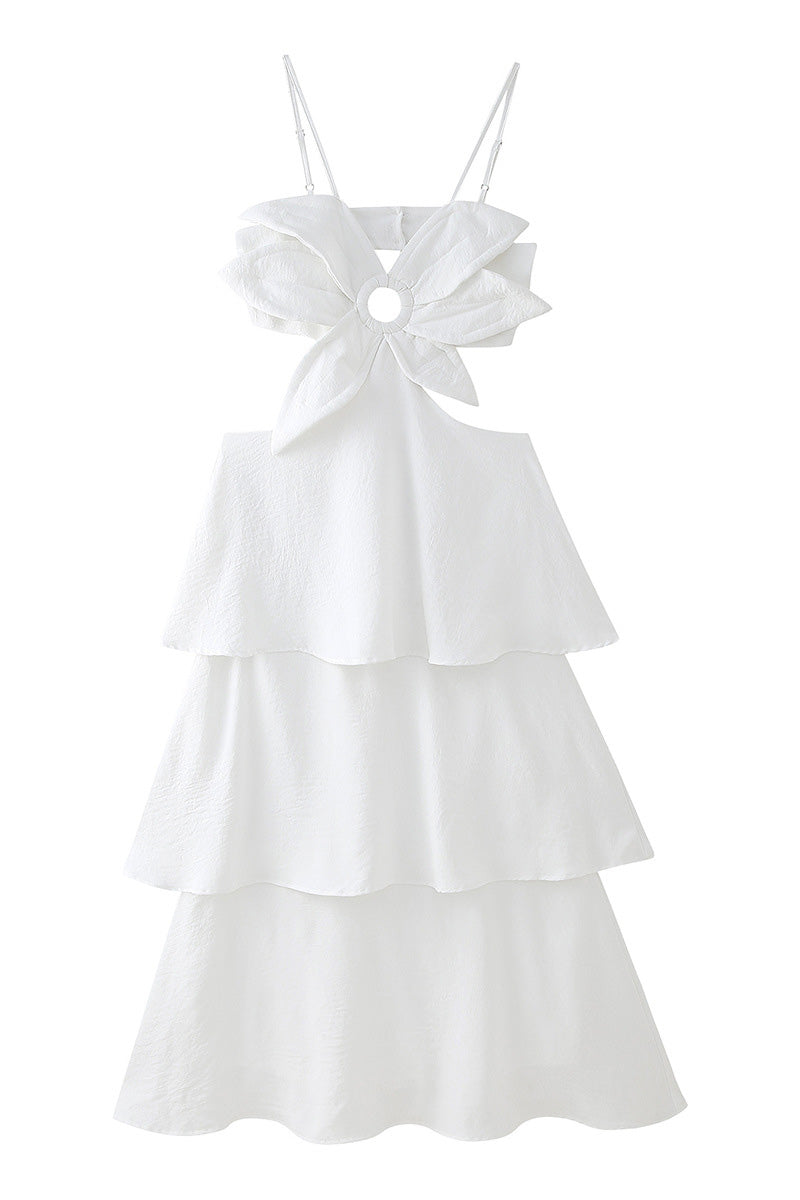 French Open Back 3D Flower Layered Dress