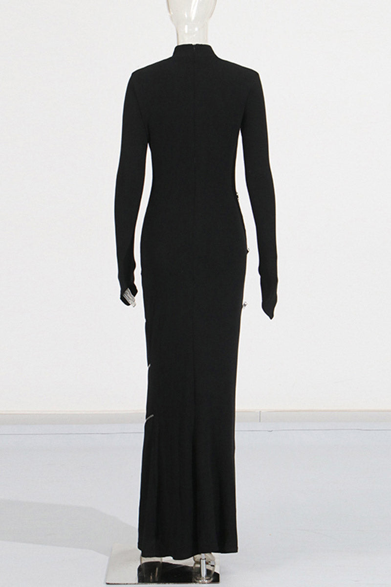 Slim-fit stand collar hip-hugging long dress