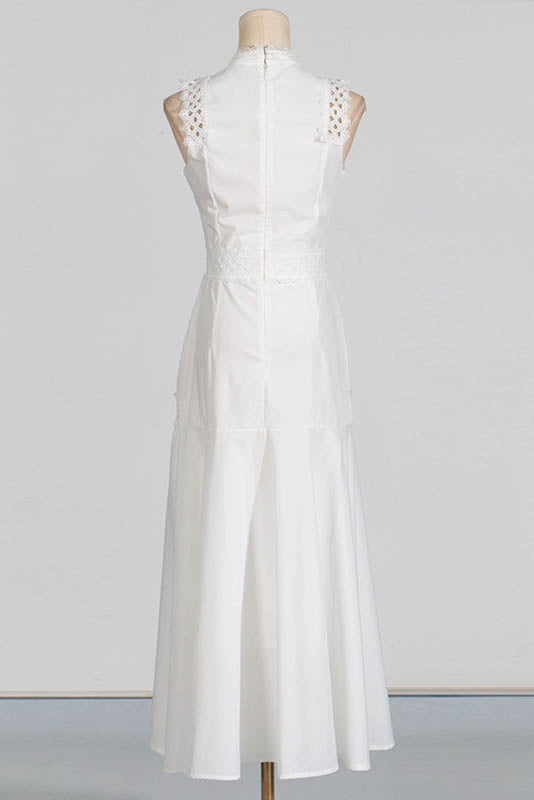 French Lace-Trimmed Sleeveless Maxi Dress
