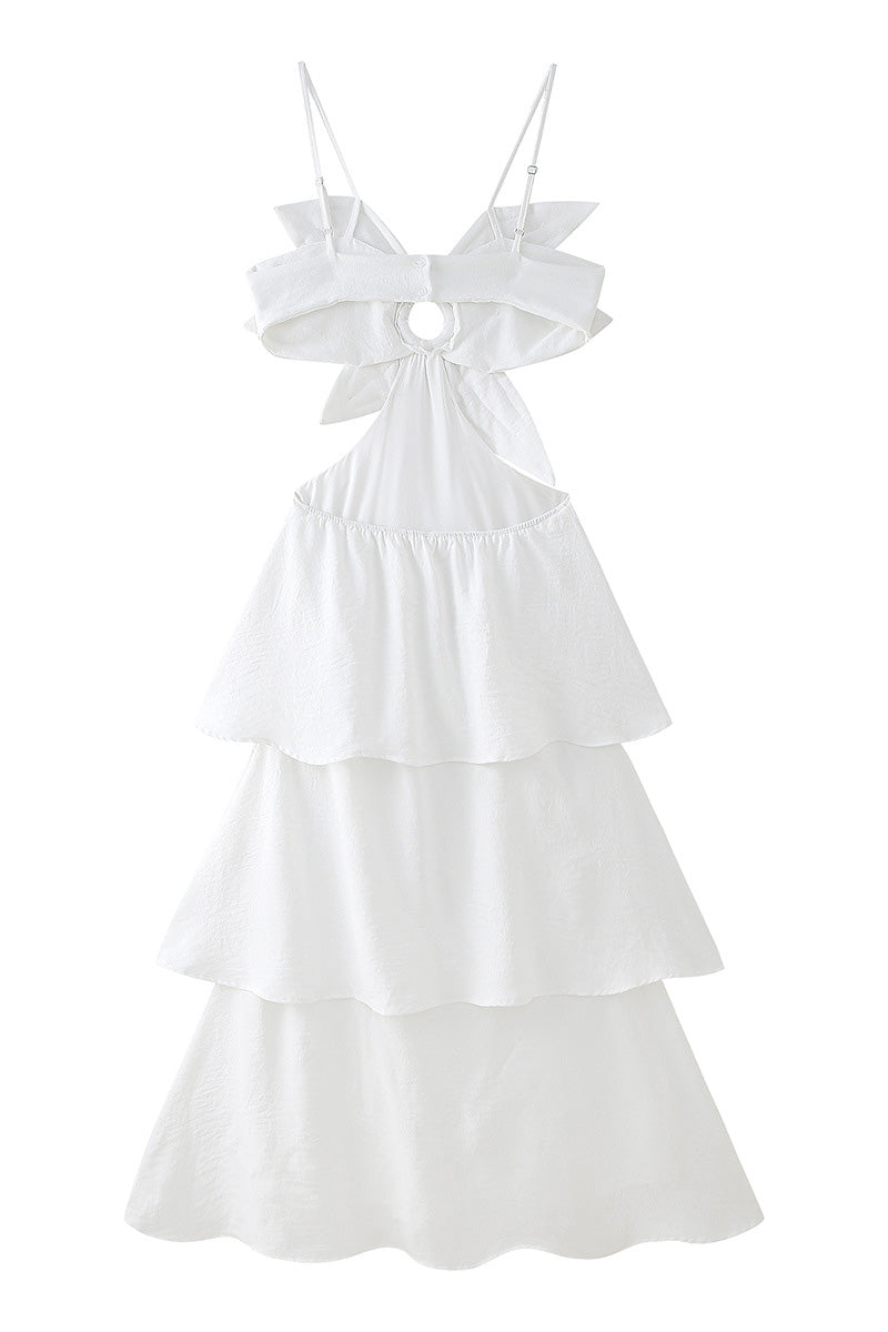 French Open Back 3D Flower Layered Dress