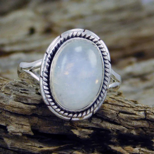 Women's Sterling Silver Ring - Cabochon Gemstone - Bezel Setting - Braided Detail