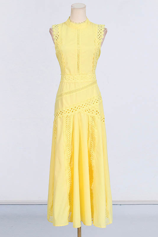 French Lace-Trimmed Sleeveless Maxi Dress