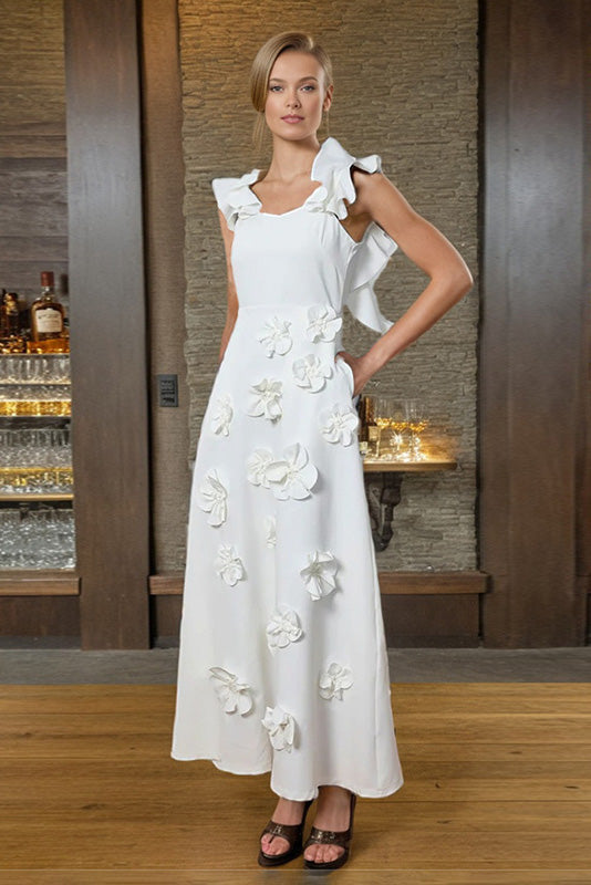 Ruffle hem solid color long dress