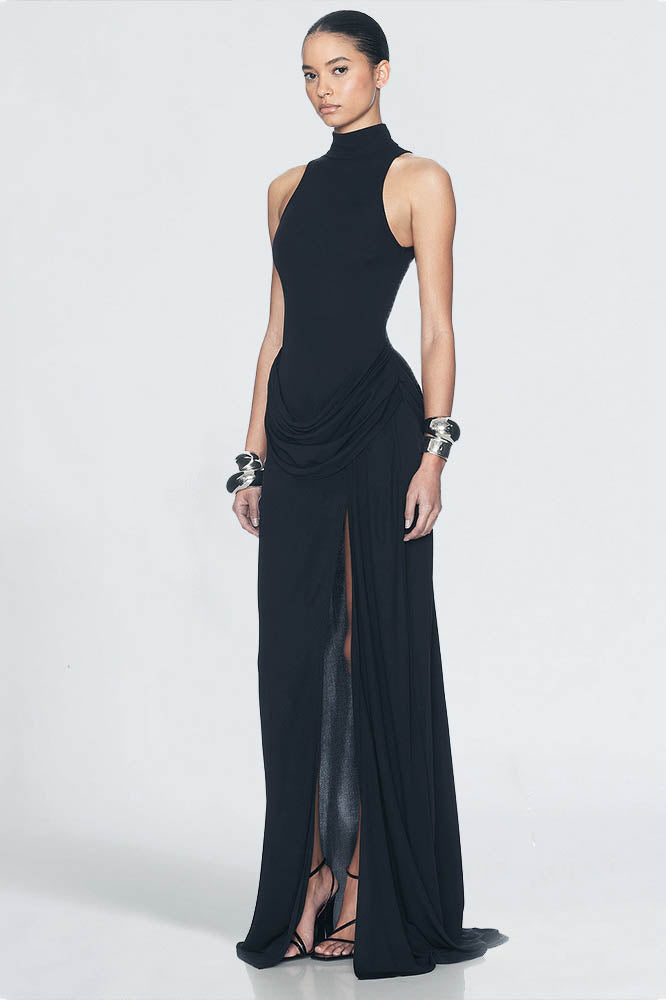 Colorblock Fitted Slit Hem Maxi Dress