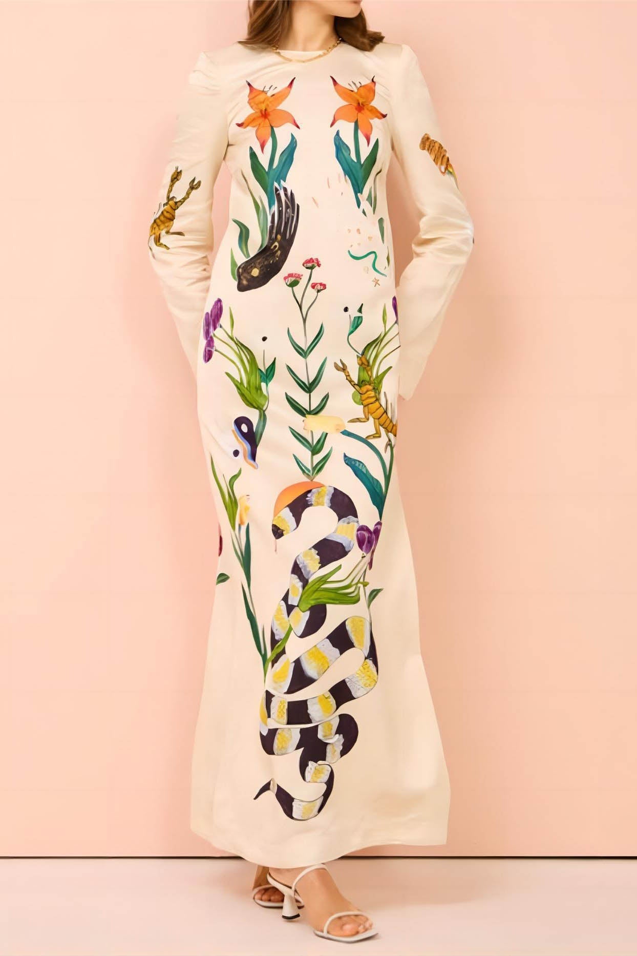 Flirtatious Print Backless Dress