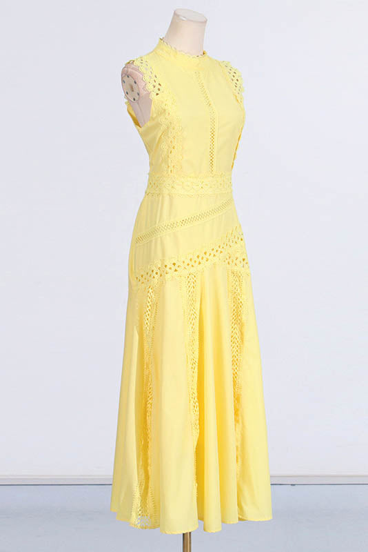 French Lace-Trimmed Sleeveless Maxi Dress