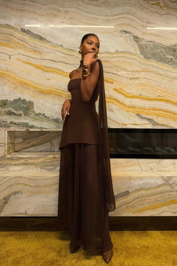 Strapless Halter Tie-Back Maxi Dress with Flowing Ribbons