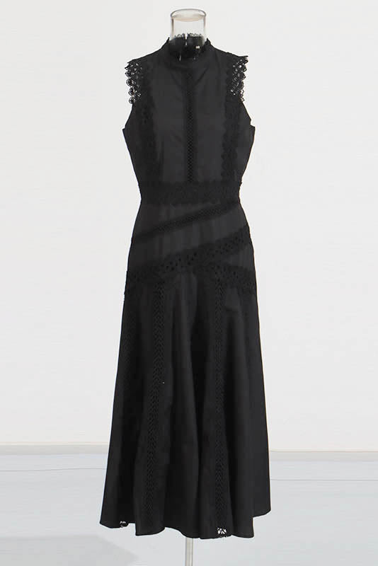French Lace-Trimmed Sleeveless Maxi Dress