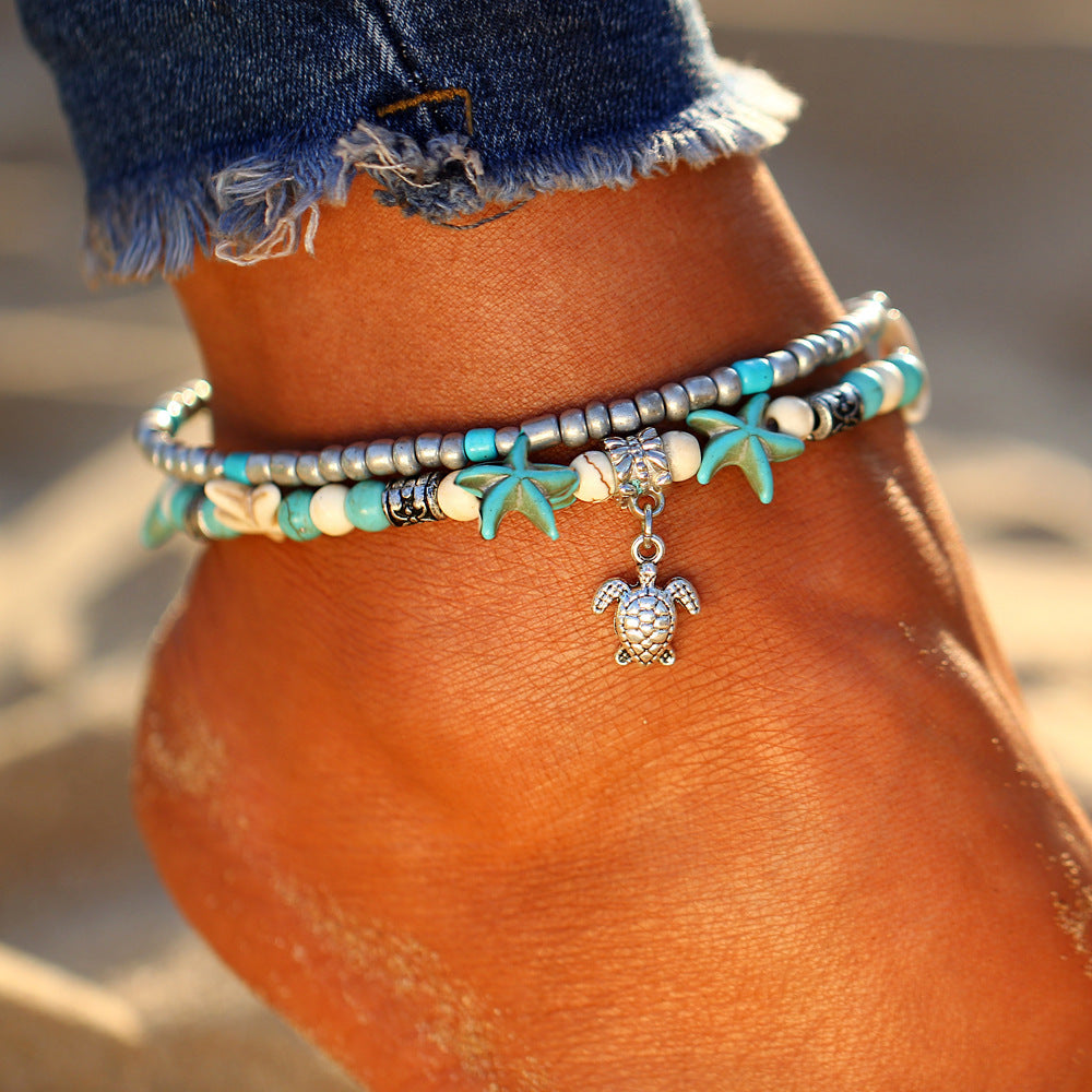 Ocean inspired turtle anklet with seashells