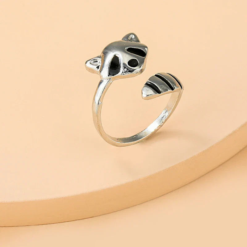 Unisex Adjustable Ring - Metal Raccoon Design - Animal-Themed Unique Jewelry
