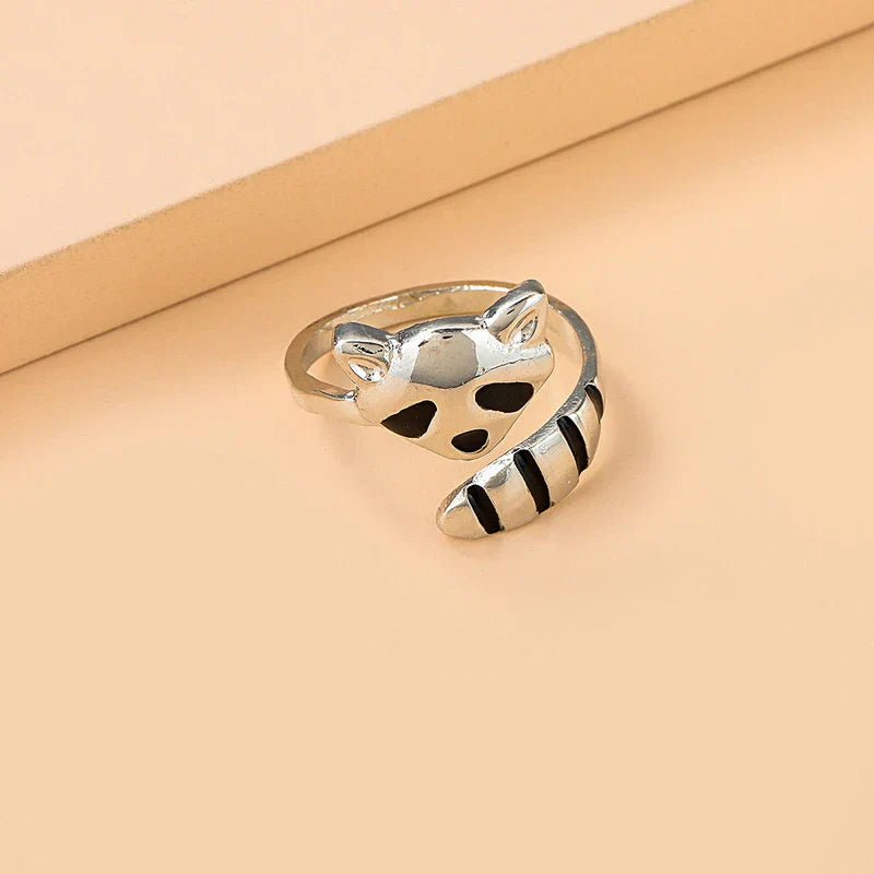 Unisex Adjustable Ring - Metal Raccoon Design - Animal-Themed Unique Jewelry