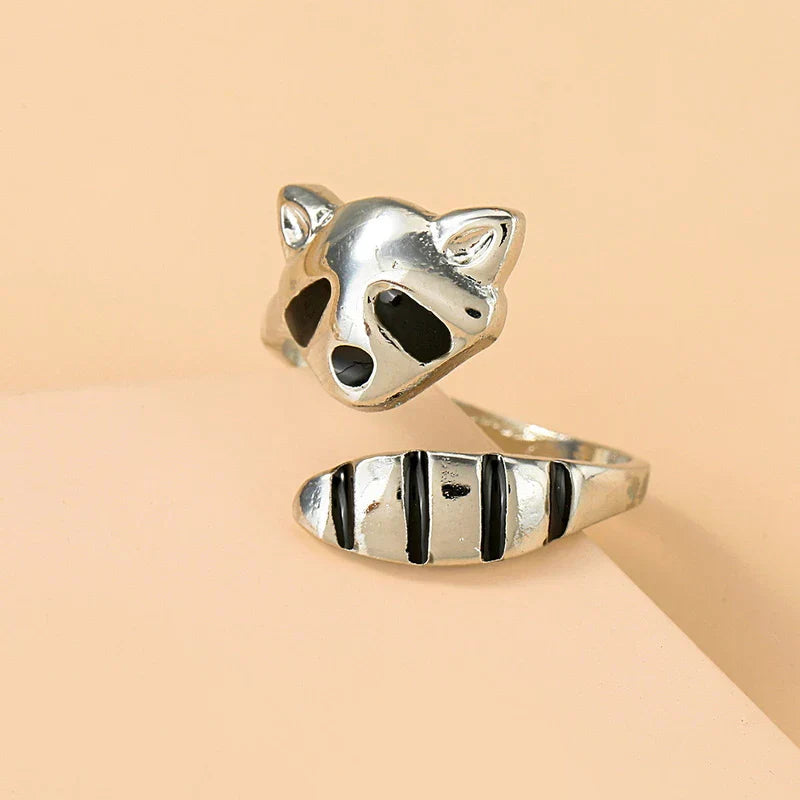 Unisex Adjustable Ring - Metal Raccoon Design - Animal-Themed Unique Jewelry