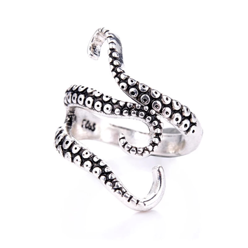 Unisex Octopus Tentacle Ring – Textured Metal – Adjustable Artistic Marine Design