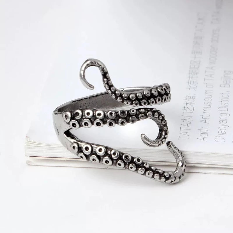 Unisex Octopus Tentacle Ring – Textured Metal – Adjustable Artistic Marine Design