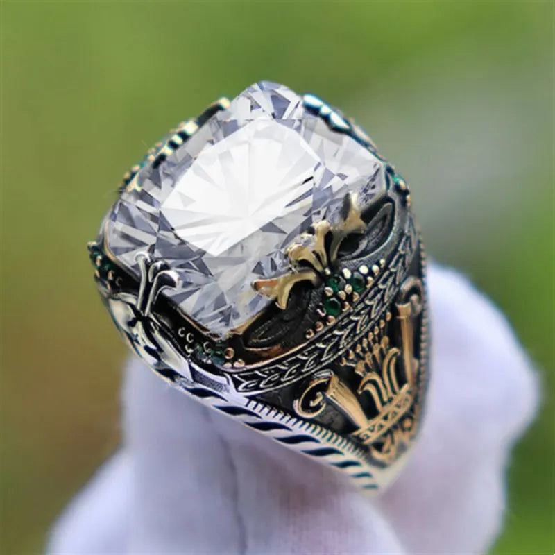 Vintage elegance inlaid crystal statement ring