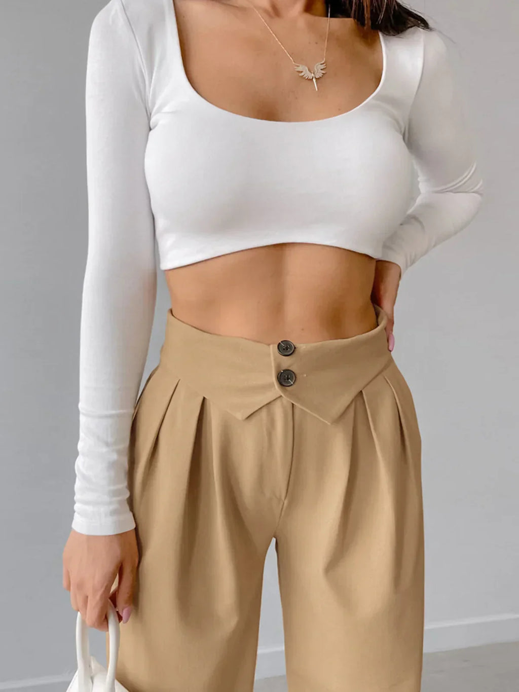 Veronika® | Street Fold Over Waistband Straight Leg Dress Pants