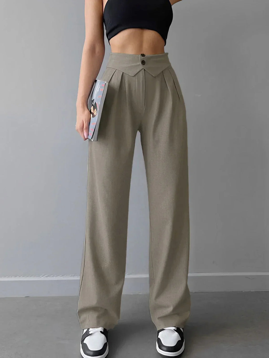 Veronika® | Street Fold Over Waistband Straight Leg Dress Pants