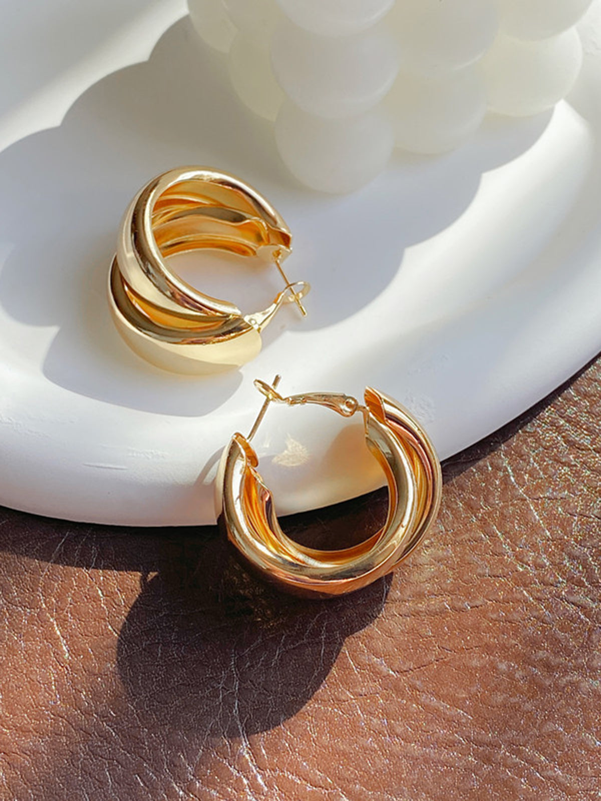 Women's Hoop Earrings - Chunky Twisted Design - Polished Finish - Elegant Jewelry