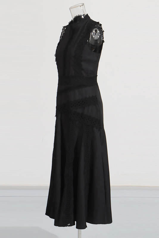 French Lace-Trimmed Sleeveless Maxi Dress
