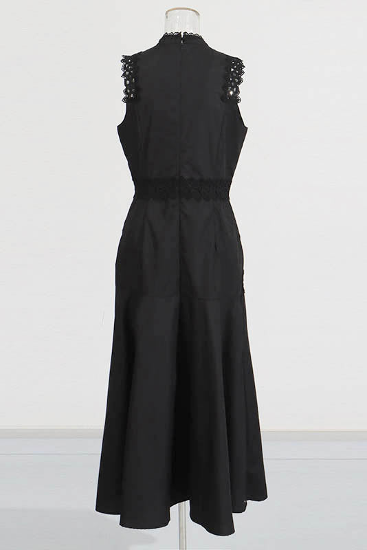 French Lace-Trimmed Sleeveless Maxi Dress