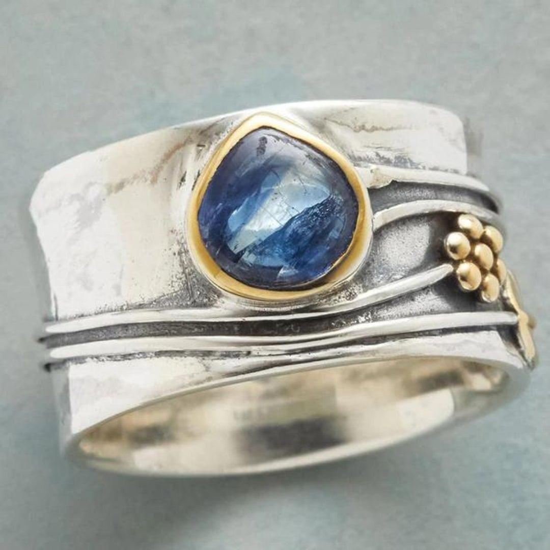Unisex Statement Ring - Wide Band - Teardrop Gemstone - Handcrafted Boho Style