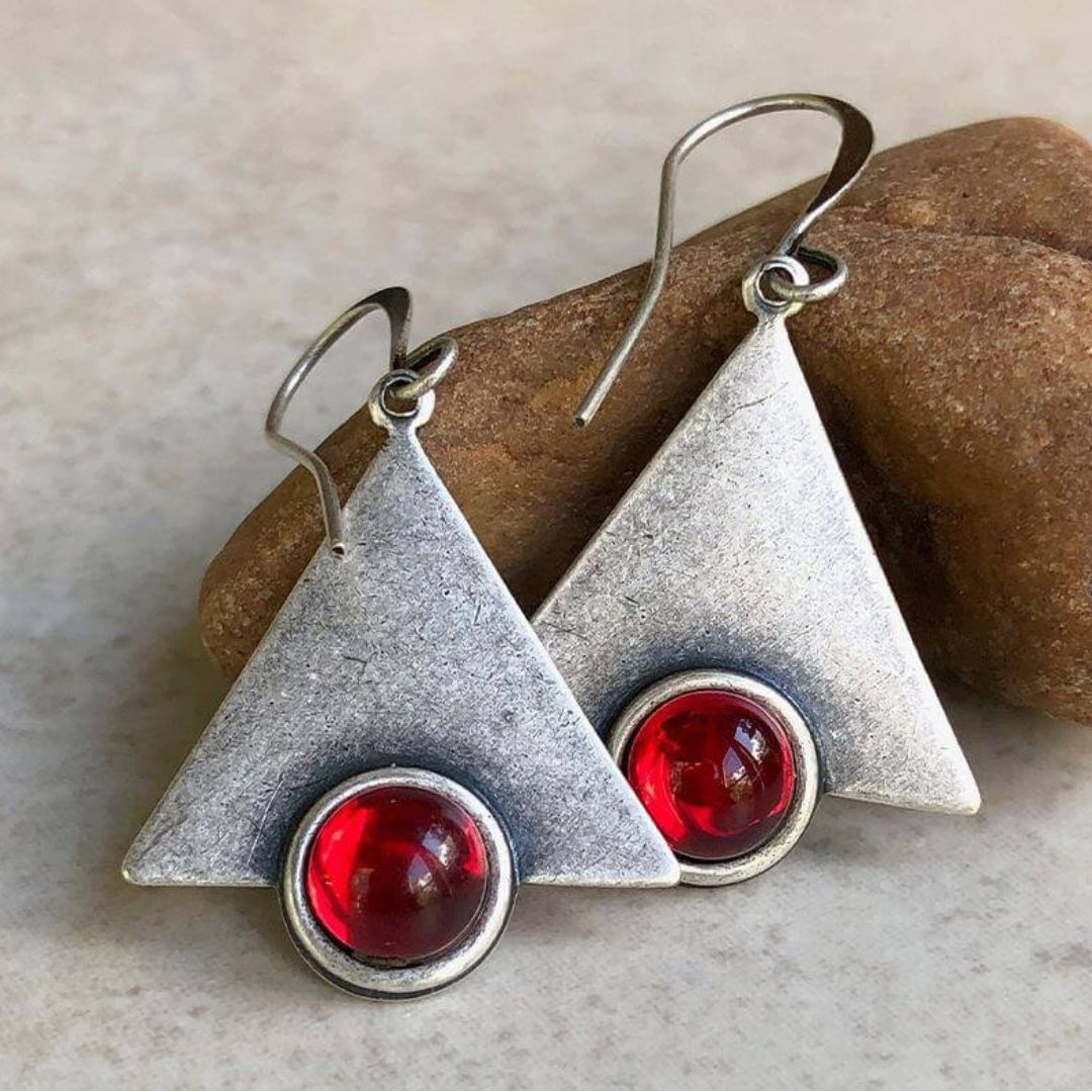 Women's Triangle Earrings - Geometric Metal Design - Hook Fastening - Statement Jewelry