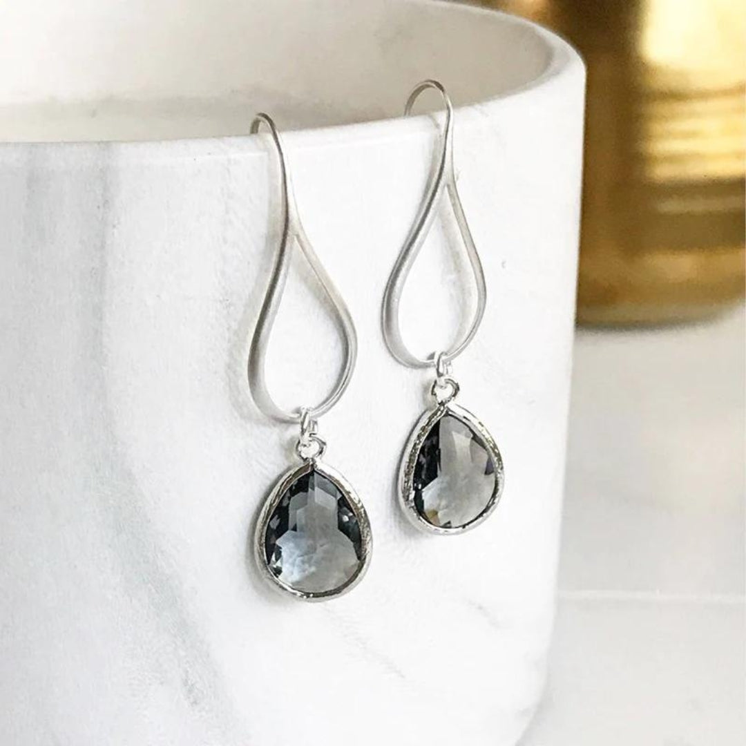 Women's Drop Earrings - Teardrop Design - Faceted Stone - Elegant Metal Frame