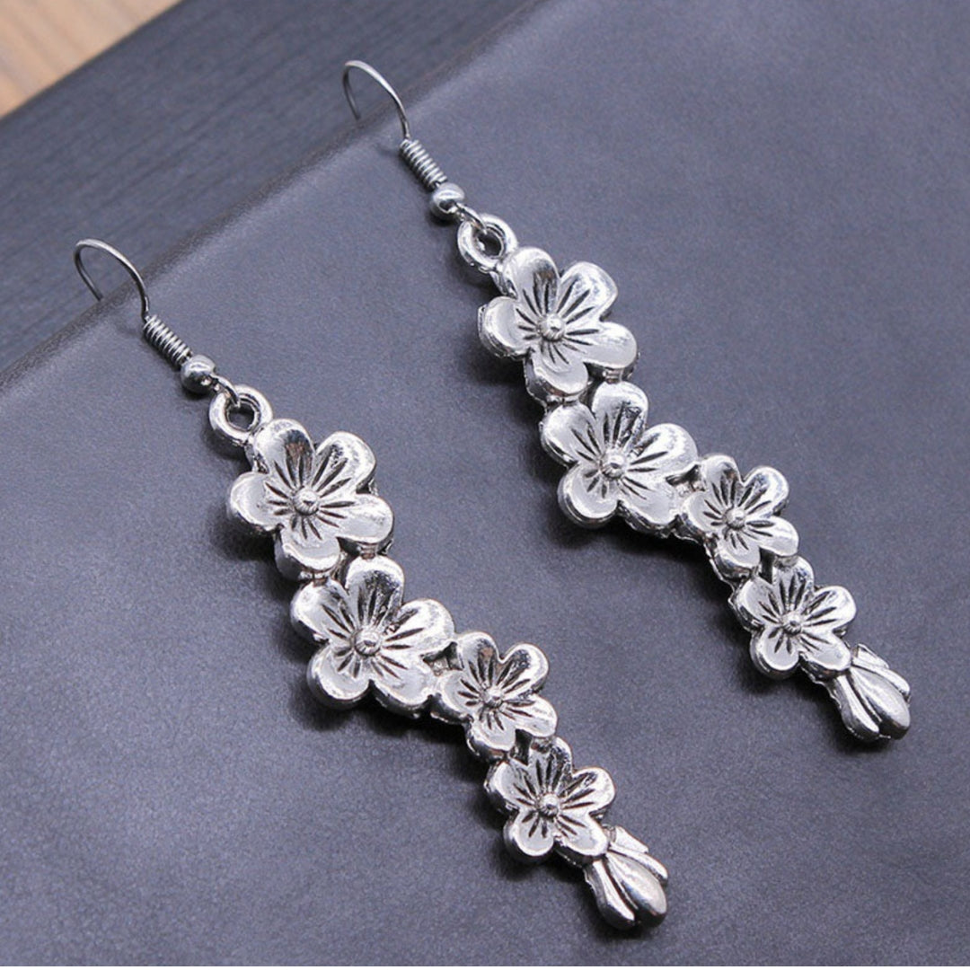 Women's Drop Earrings - Floral Motif - Cascading Design - Hook Fastening Elegant Style