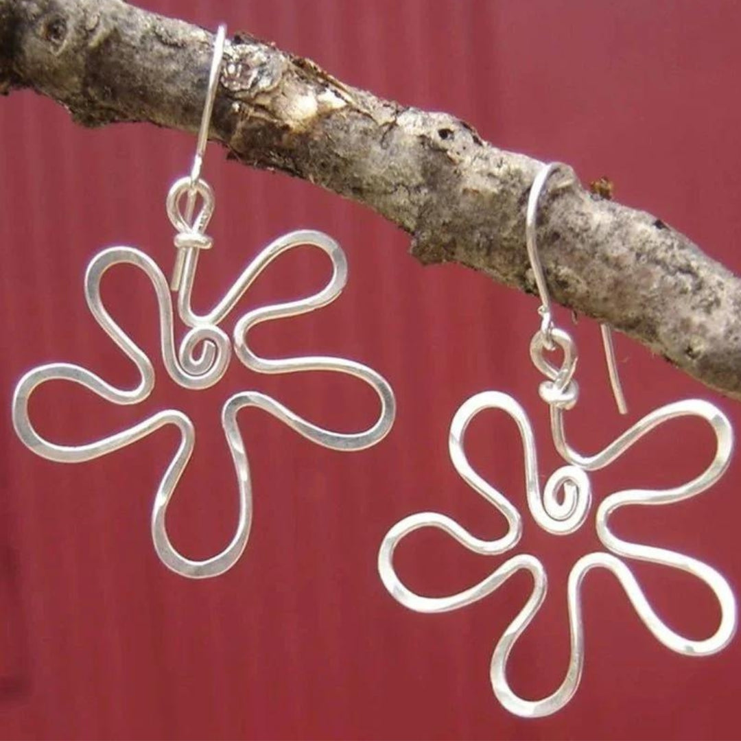 Women's Hook Earrings - Abstract Floral Design - Lightweight Metal - Artistic Style