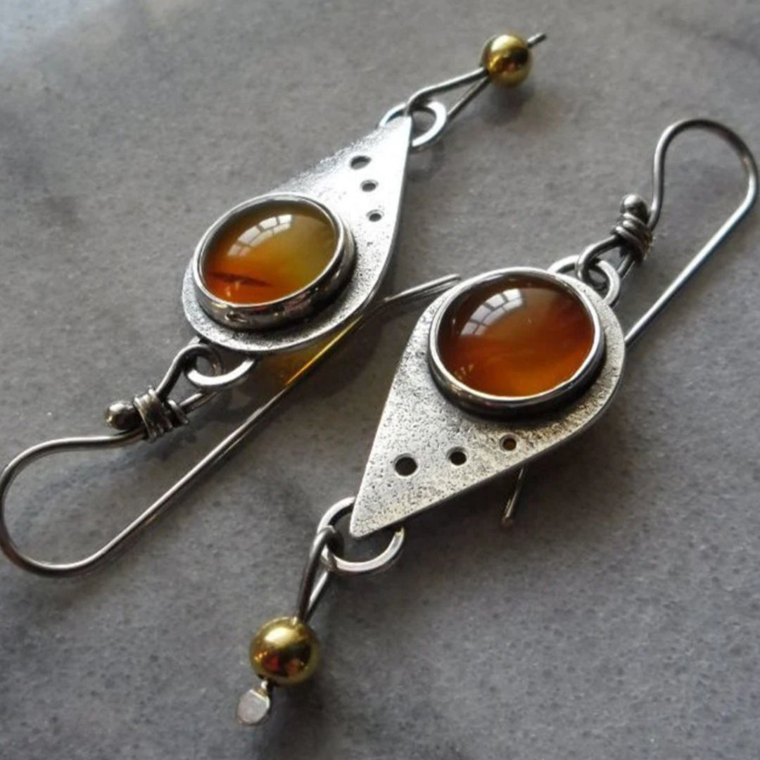 Women's Teardrop Earrings - Handcrafted Artisan Design - Gemstone Bezel Setting
