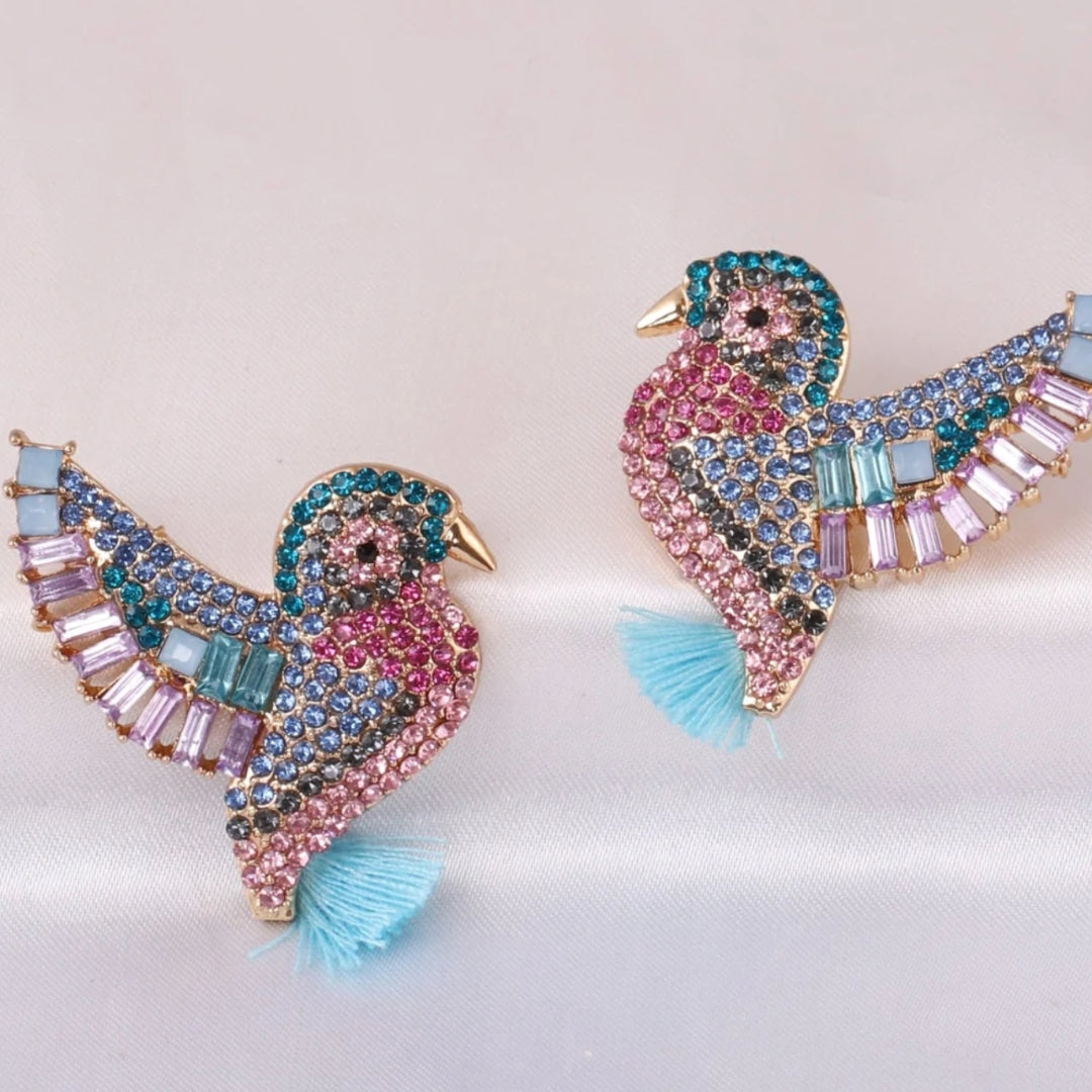 Multicolored zirconia bird earrings