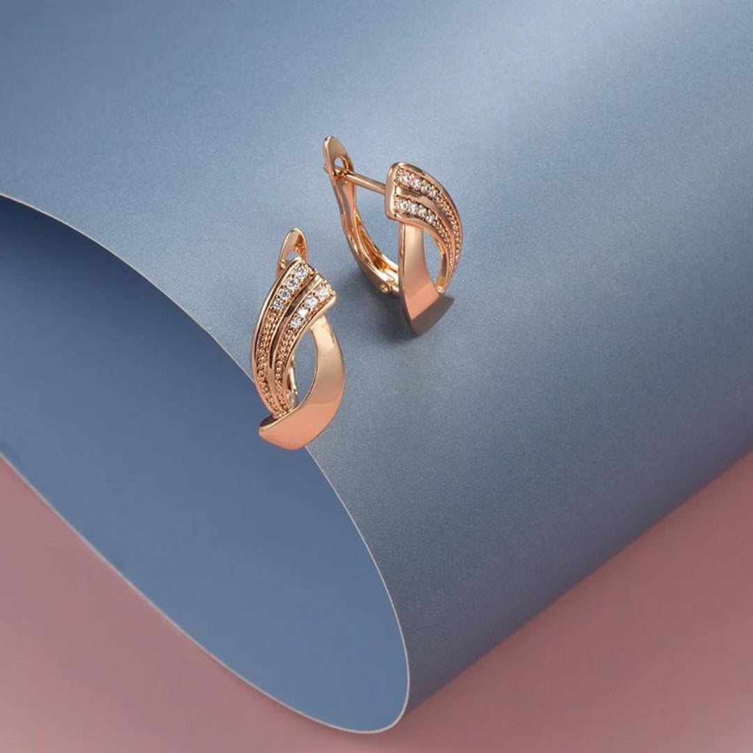 Women’s Earrings – Curved Design – Cubic Zirconia Accents – Elegant Statement Jewelry