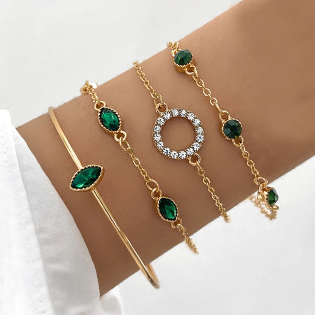 Women's Bracelet Set - Elegant Layered Design - Gemstone & Crystal Accents