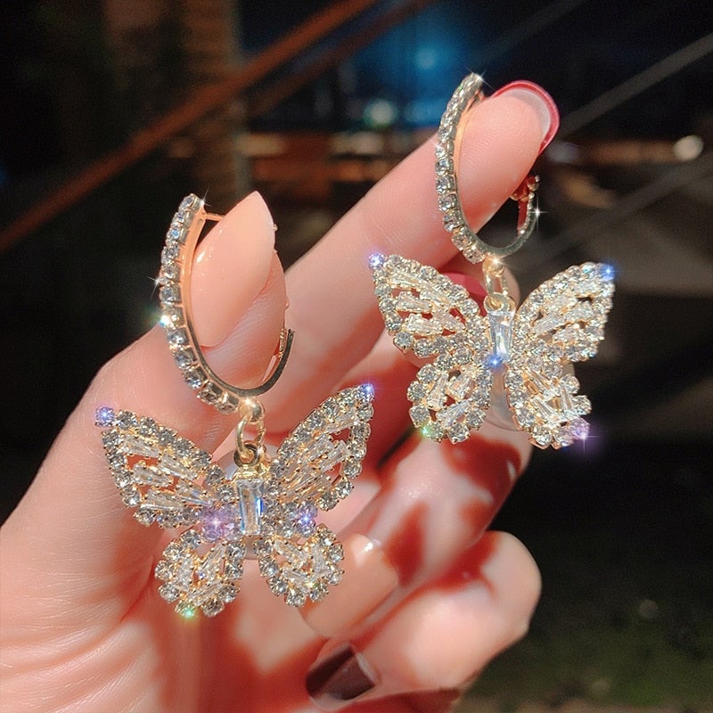 Women’s Hoop Earrings - Butterfly Design - Crystal Embellished - Elegant & Sparkling