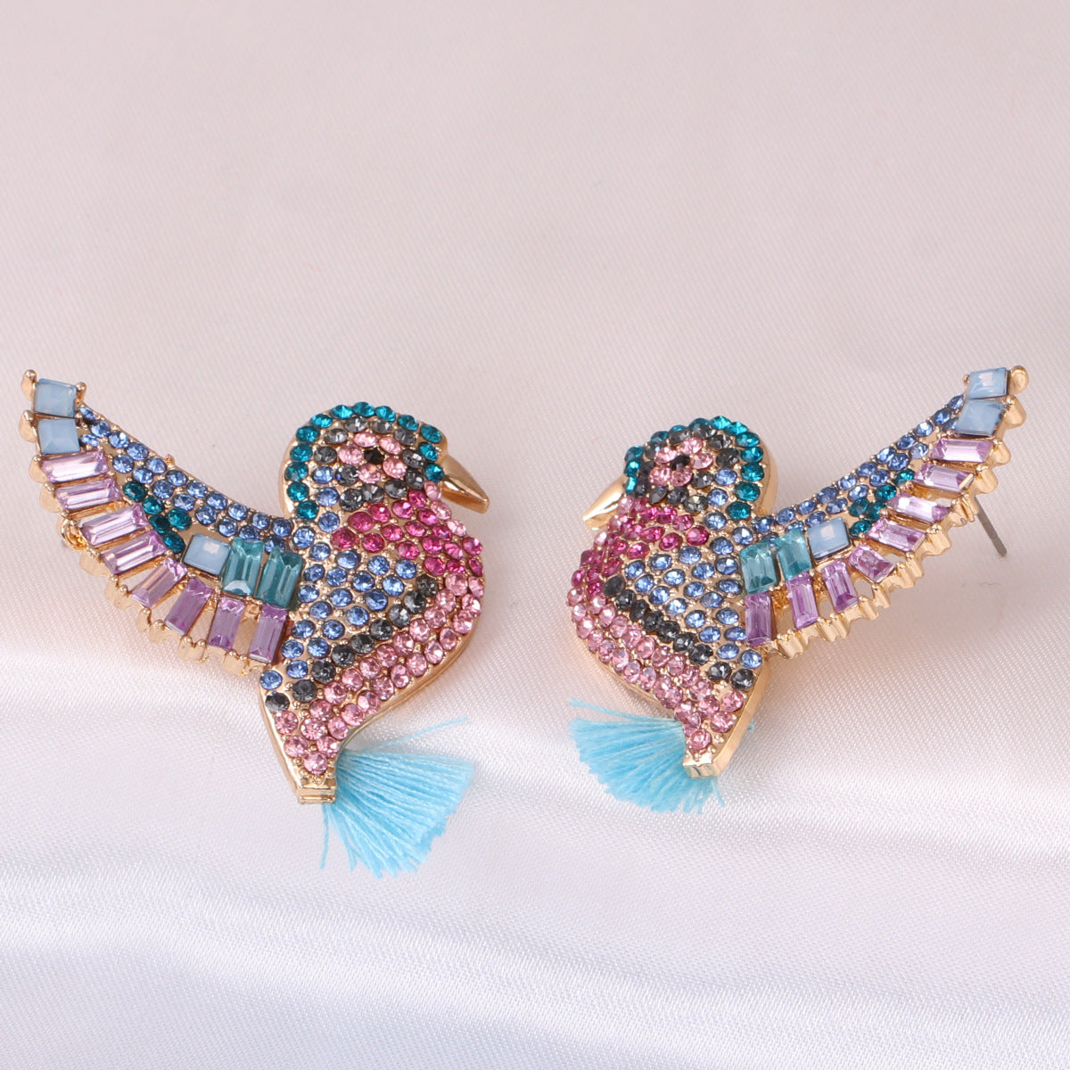 Multicolored zirconia bird earrings