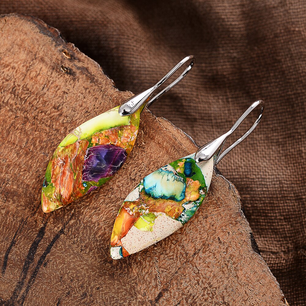 Multicolored stone pendant earrings