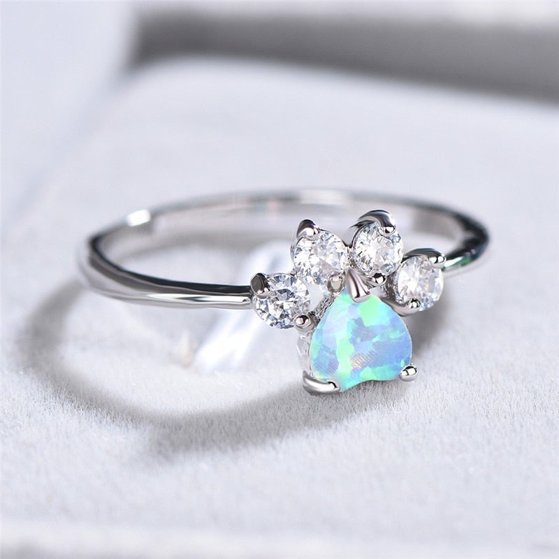 Radiant opal and zirconia adjustable ring