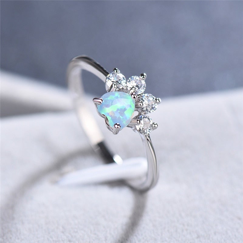Radiant opal and zirconia adjustable ring