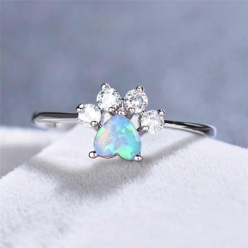 Radiant opal and zirconia adjustable ring