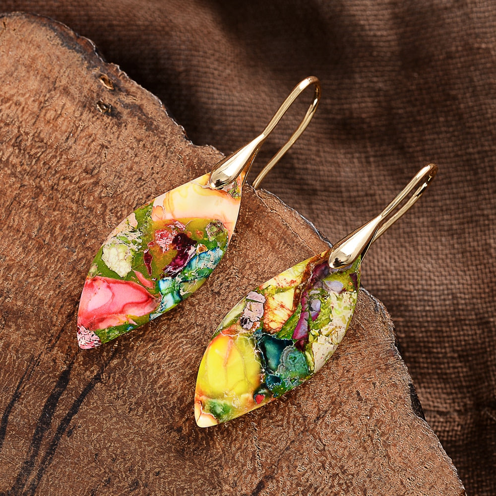 Multicolored stone pendant earrings