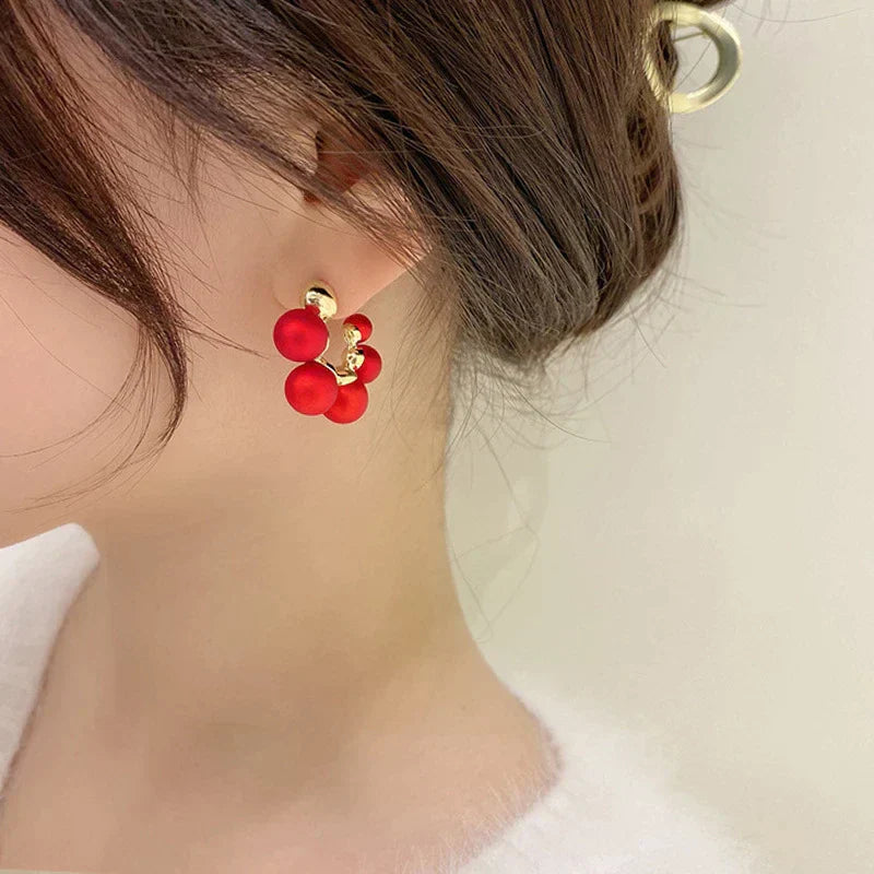 Luxury red pearl earrings